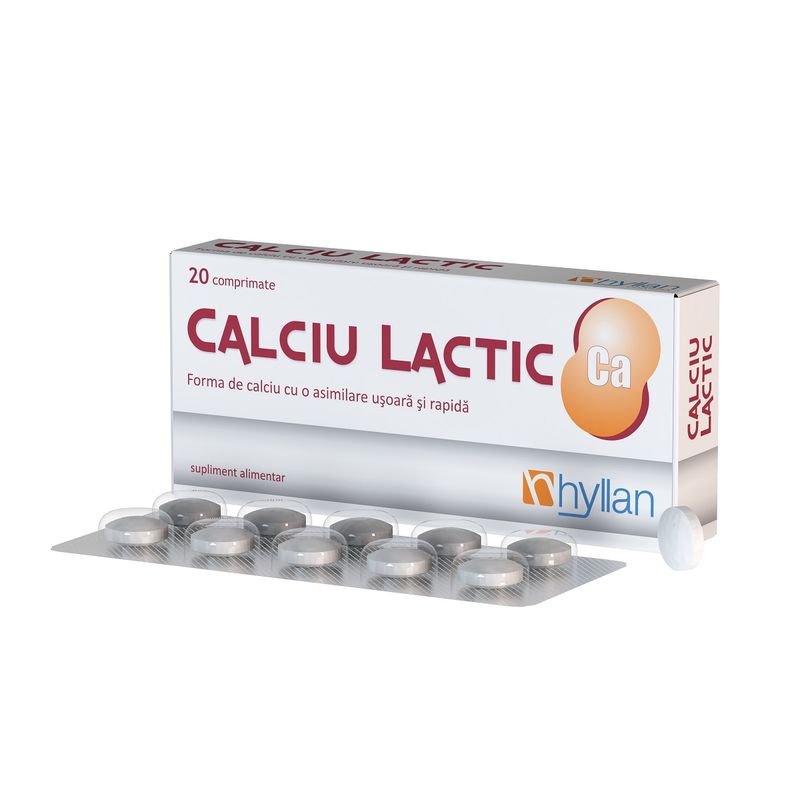 Calciu Lactic, Hyllan Pharma | 20 comprimate