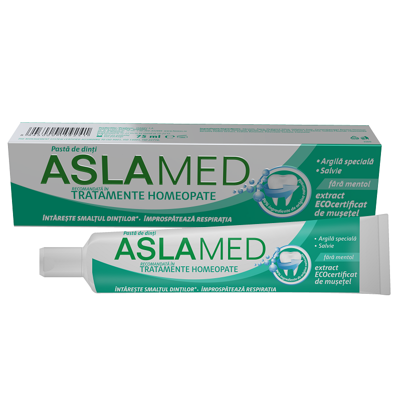 Pasta de dinti recomandata in tratamente homeopate, AslaMed, Farmec | 75 ml