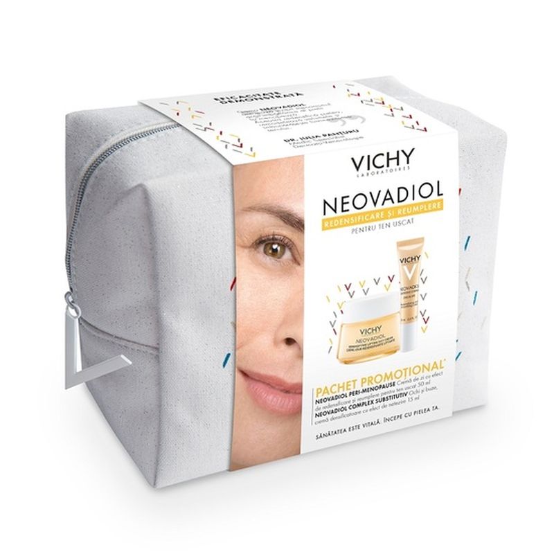 Vichy pachet Crema de zi pentru ten uscat Neovadiol Peri-Menopause | 50 ml + Crema cu efect de netezire pentru ochi si buze Neovadiol | 15 ml