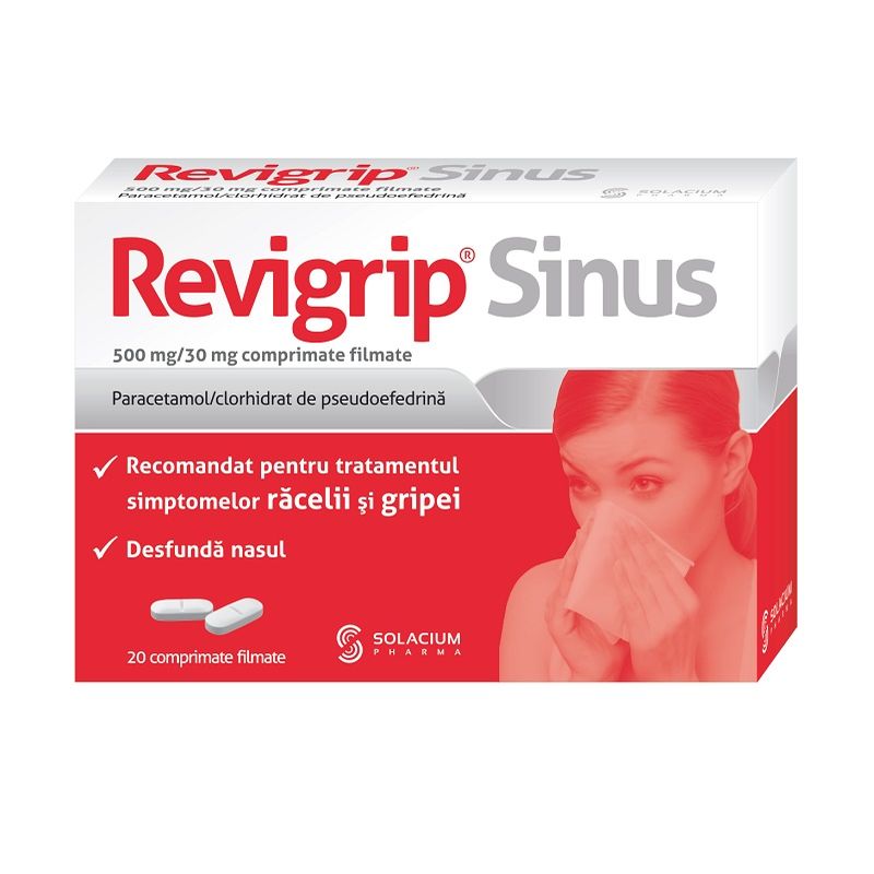 Revigrip Sinus, 500 mg/30 mg, Solacium Pharma | 20 comprimate filmate